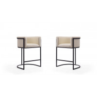 Manhattan Comfort 2-CS008-CR Cosmopolitan 33.8 in. Cream and Black Metal Counter Height Bar Stool (Set of 2)